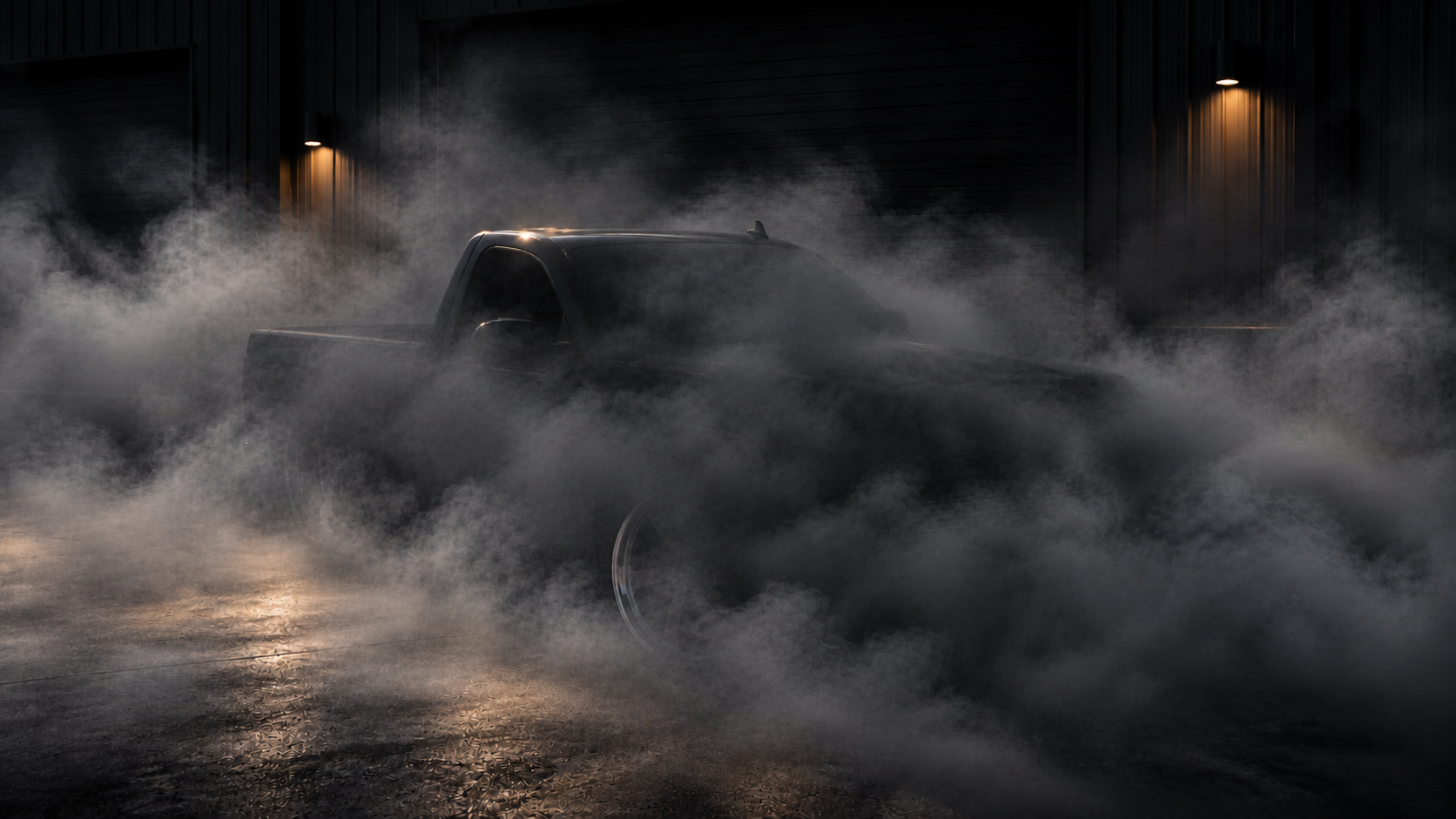 Smoke-obscured preview of the next ProBuilds giveaway truck